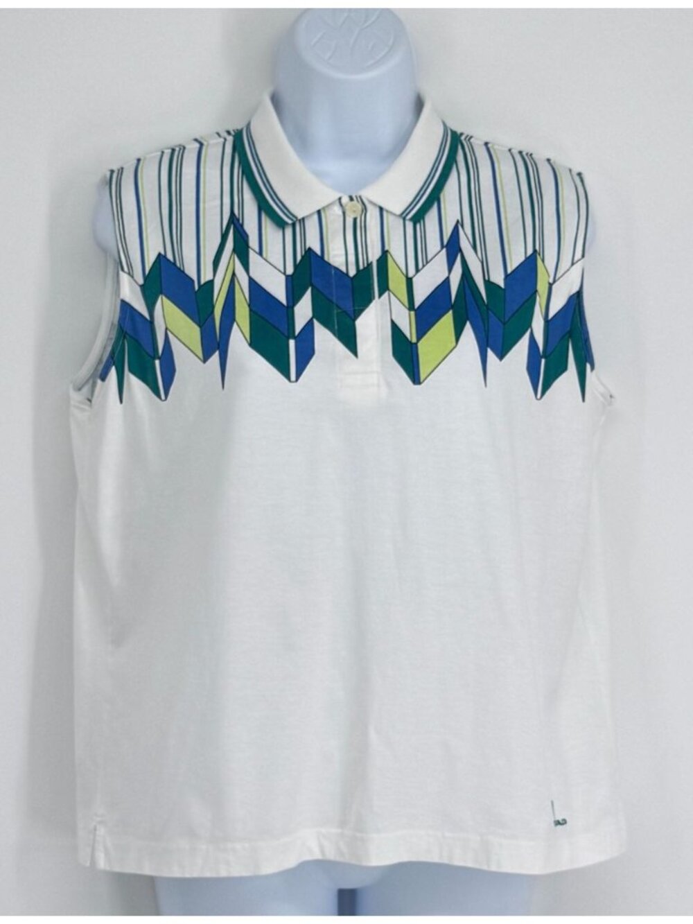 Vintage HEAD L Sleeveless Polo Shirt Women Geometric Art Deco Golf Tennis